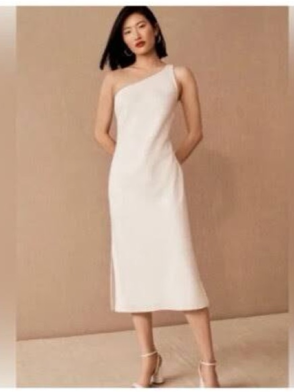 Sachin + Babi One-Shoulder White Midi Sheath Dress